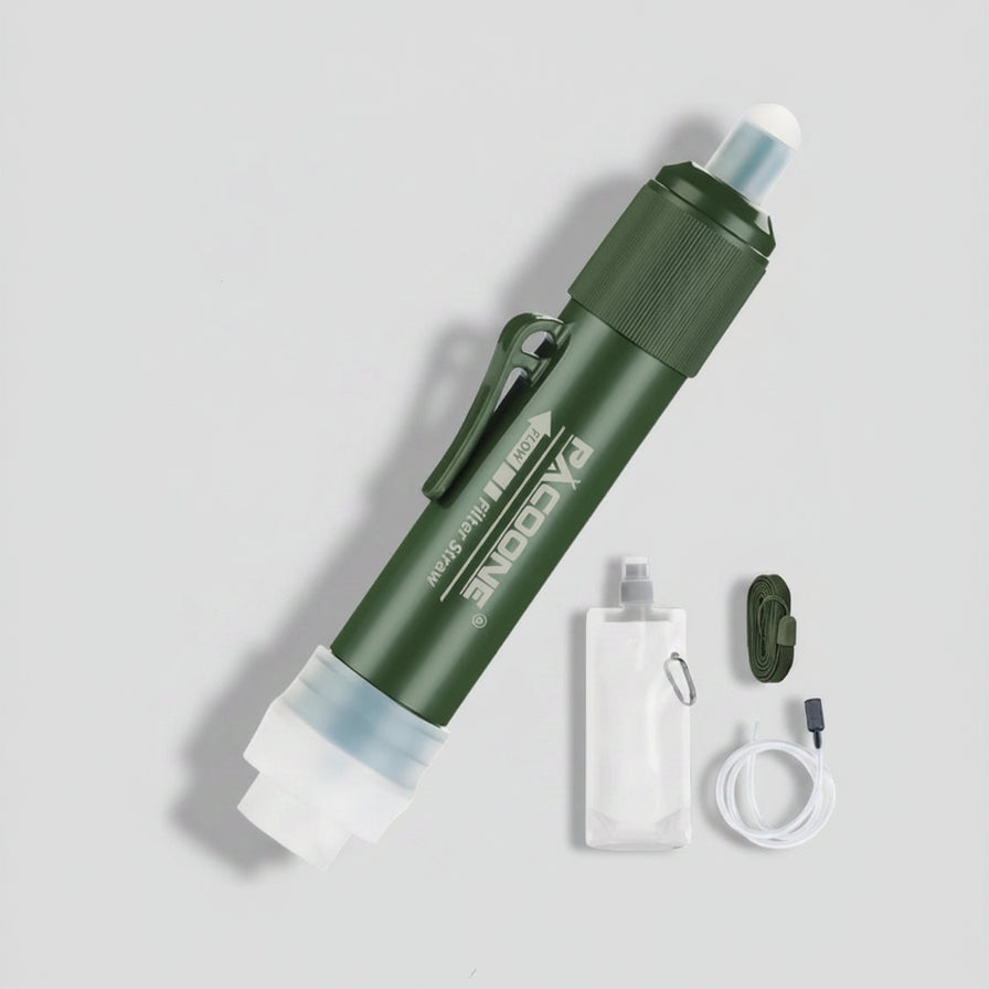 Green pocket knife with accessories on a white background