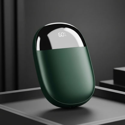 Green Portable handheld warmer with digital display by treknest on a dark background, 